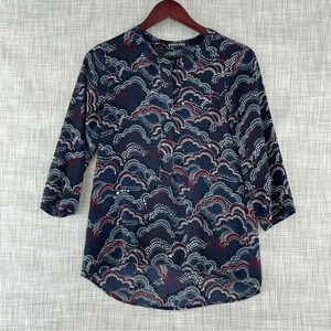 Express 3/4 sleeve 1/2 zip crew neck chiffon blouse women's XS. 9200